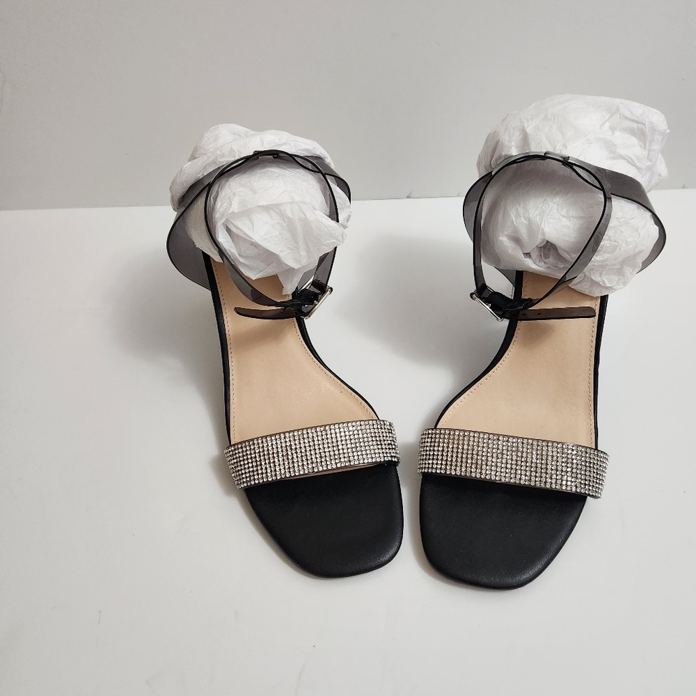 🆕️Forever 21 Black Rhinestone And Lucite Heel Sandals - Picture 2 of 14